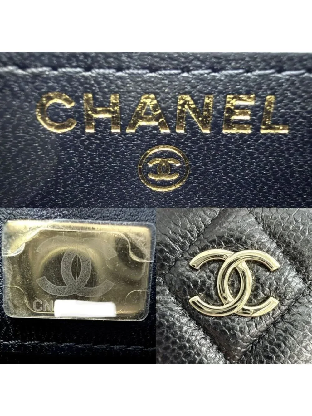 Chanel Shoulder Bag Quilted Evening CC Logo Bag Caviar Leather Black Gold